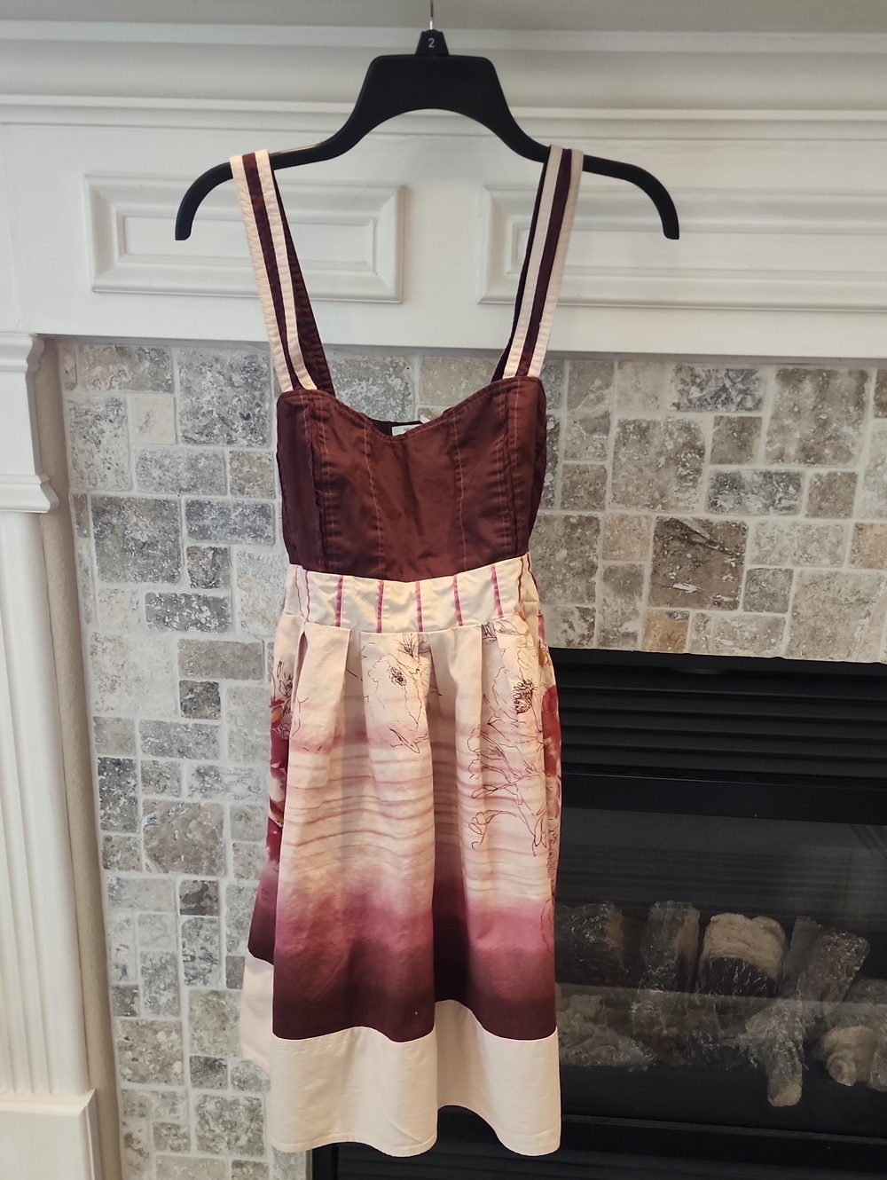 Brown and Cream Ombre Floral Midi Dress